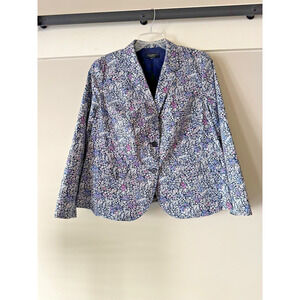 Talbots Cotton Floral Blazer Single Breasted Two Button Blue Purple Size 12-14